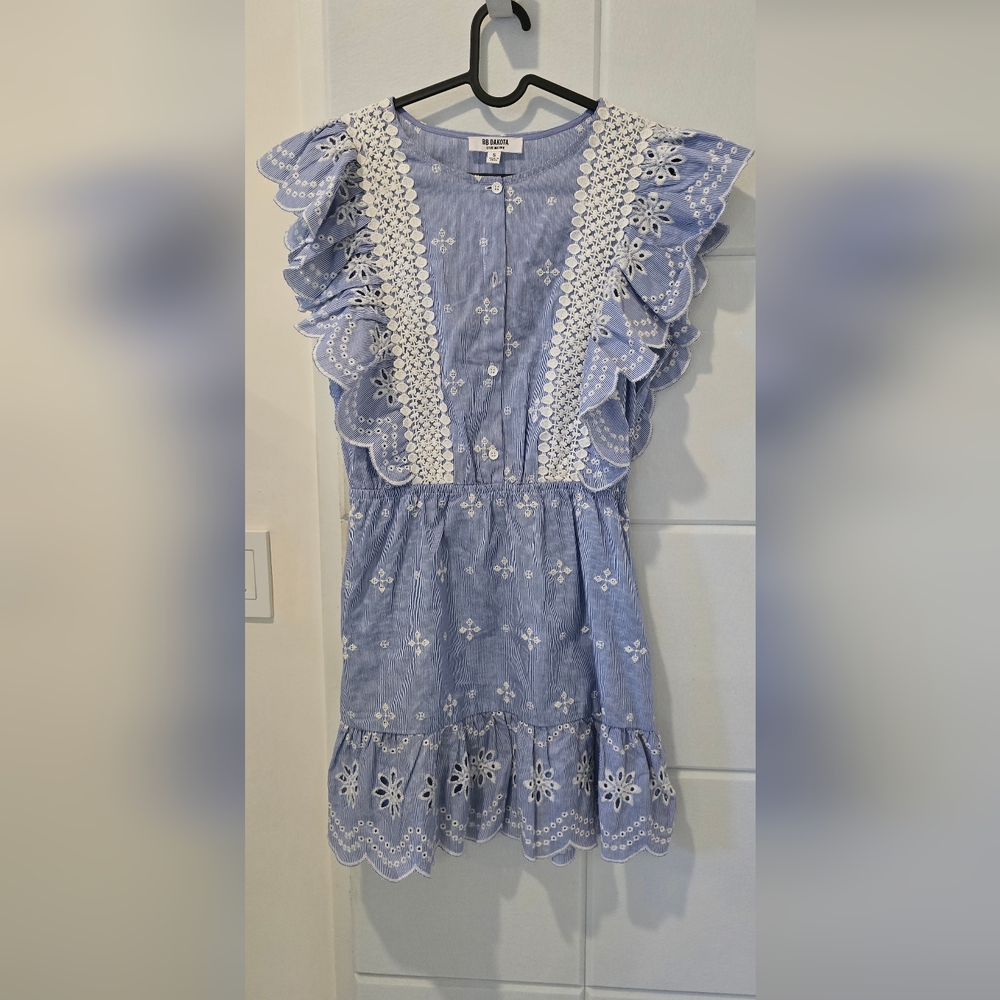 BB Dakota And Steve Madden Blue and White Embroidered Dress